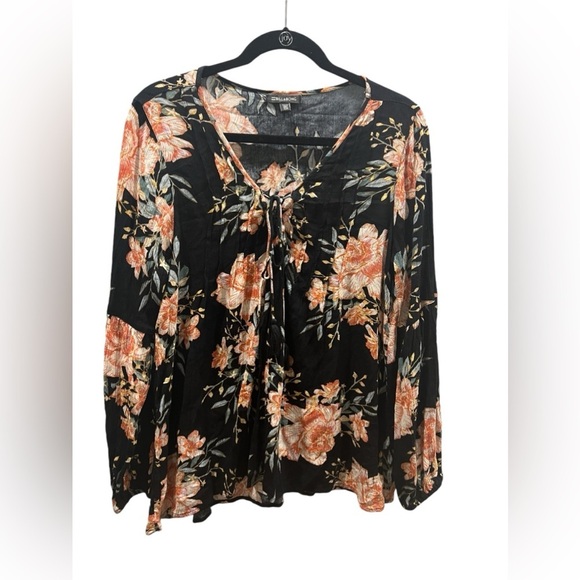 Women’s Billabong Black Floral Long Sleeve Blouse size M - Picture 1 of 6